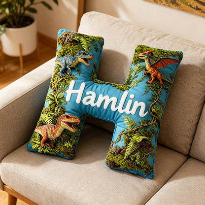 Personalized Dinosaur Sky Park Movie Pillow with Custom Initial, Cartoon Kids Gift, Birthday & Christmas Plush Cushion