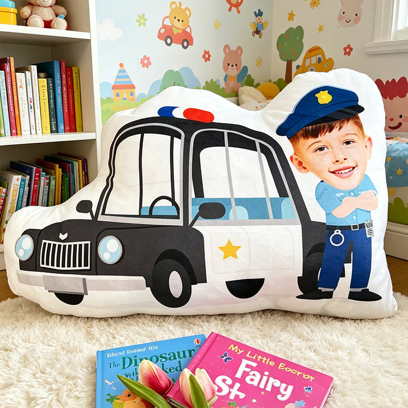 Personalized Police Officer Photo Pillow Custom Patrol Car Design Decorative Cushion Gift for Kids