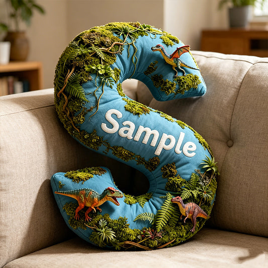 Personalized Dinosaur Sky Park Movie Pillow with Custom Initial, Cartoon Kids Gift, Birthday & Christmas Plush Cushion