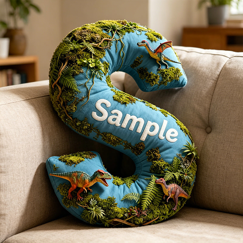 Personalized Dinosaur Sky Park Movie Pillow with Custom Initial, Cartoon Kids Gift, Birthday & Christmas Plush Cushion