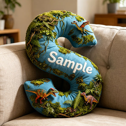 Personalized Dinosaur Sky Park Movie Pillow with Custom Initial, Cartoon Kids Gift, Birthday & Christmas Plush Cushion