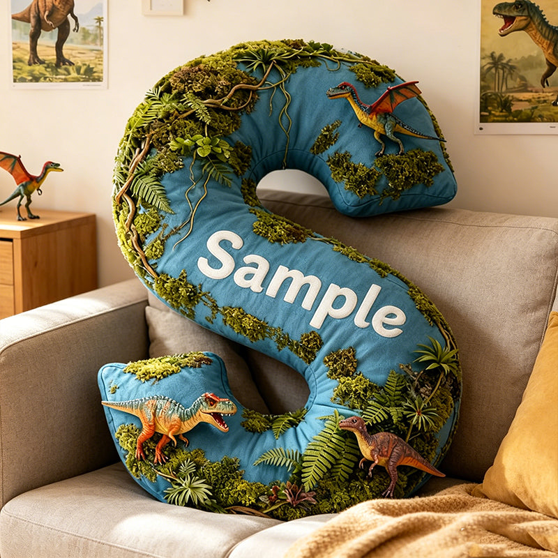 Personalized Dinosaur Sky Park Movie Pillow with Custom Initial, Cartoon Kids Gift, Birthday & Christmas Plush Cushion