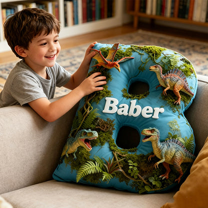 Personalized Dinosaur Sky Park Movie Pillow with Custom Initial, Cartoon Kids Gift, Birthday & Christmas Plush Cushion