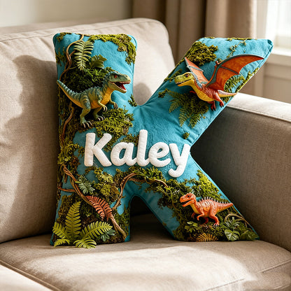Personalized Dinosaur Sky Park Movie Pillow with Custom Initial, Cartoon Kids Gift, Birthday & Christmas Plush Cushion