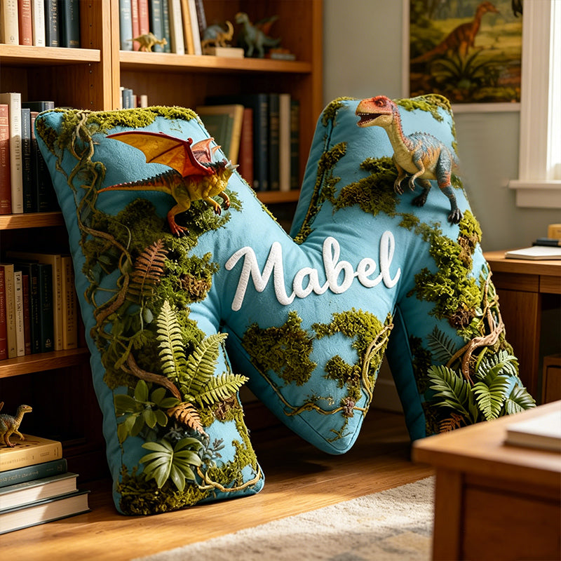 Personalized Dinosaur Sky Park Movie Pillow with Custom Initial, Cartoon Kids Gift, Birthday & Christmas Plush Cushion