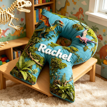 Personalized Dinosaur Sky Park Movie Pillow with Custom Initial, Cartoon Kids Gift, Birthday & Christmas Plush Cushion