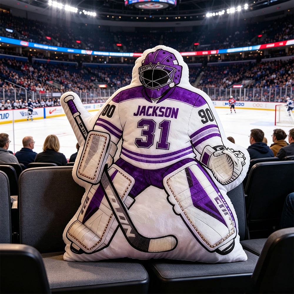 Personalized Ice Hockey Goalie-Shaped Pillow with Custom Name and Number – Sports Cushion for Kids, Players, and Hockey Fans