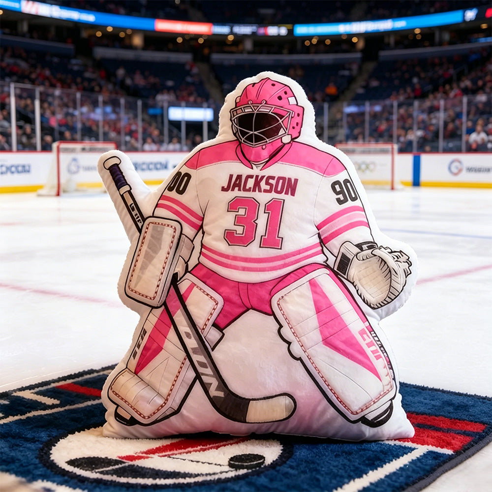 Personalized Ice Hockey Goalie-Shaped Pillow with Custom Name and Number – Sports Cushion for Kids, Players, and Hockey Fans