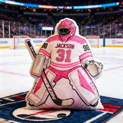 Personalized Ice Hockey Goalie-Shaped Pillow with Custom Name and Number – Sports Cushion for Kids, Players, and Hockey Fans