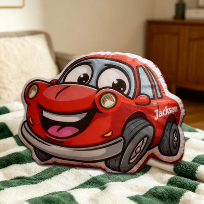 Personalized Cartoon Car Pillow with Name – 3D Graphic Print Christmas & Birthday Gift for Kids