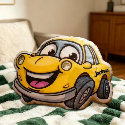 Personalized Cartoon Car Pillow with Name – 3D Graphic Print Christmas & Birthday Gift for Kids