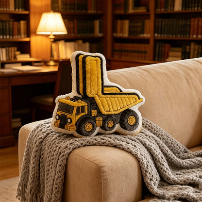 Personalized Construction Vehicle Letter Pillow – Soft Cartoon Kids Room Decor Gift