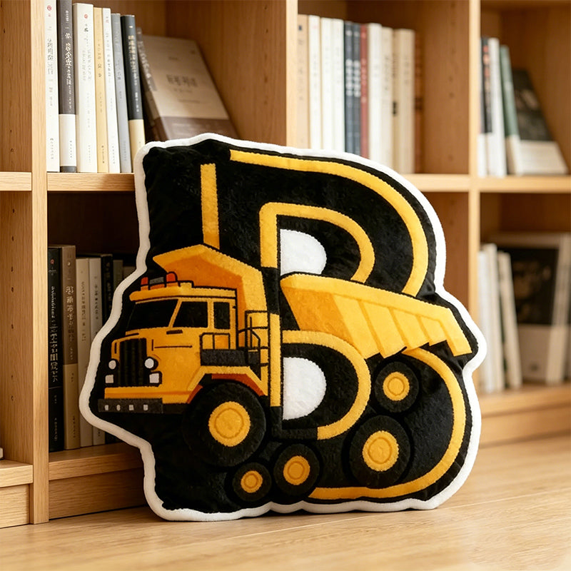 Personalized Construction Vehicle Letter Pillow – Soft Cartoon Kids Room Decor Gift