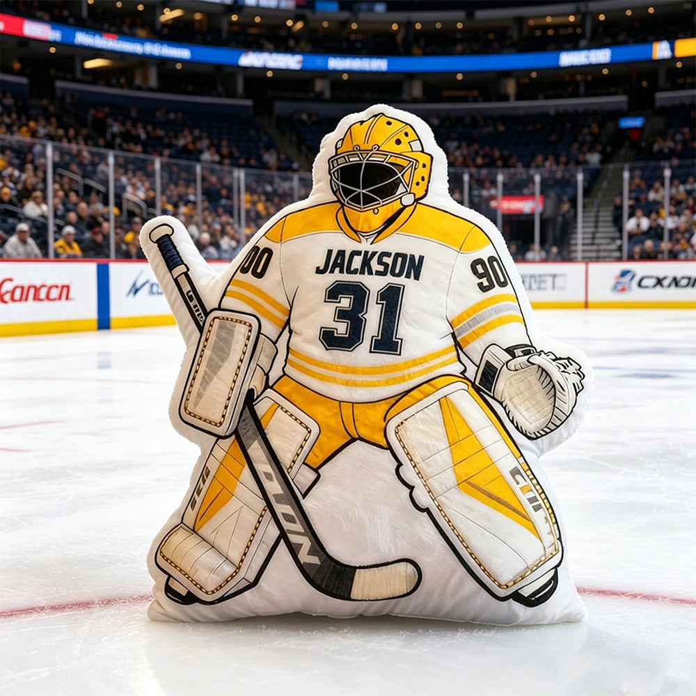 Personalized Ice Hockey Goalie-Shaped Pillow with Custom Name and Number – Sports Cushion for Kids, Players, and Hockey Fans