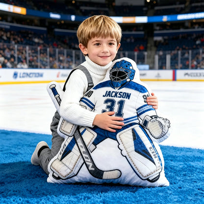 Personalized Ice Hockey Goalie-Shaped Pillow with Custom Name and Number – Sports Cushion for Kids, Players, and Hockey Fans