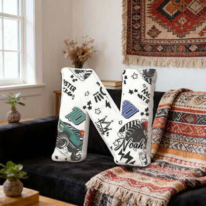 Custom Racing Doodle Initial Pillow – Personalized Name Gift for Motorsport Enthusiasts