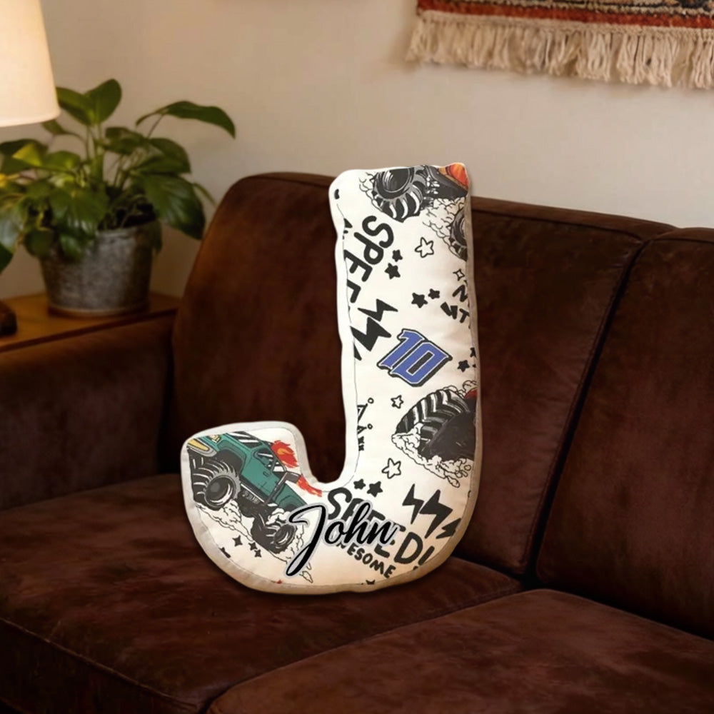 Custom Racing Doodle Initial Pillow – Personalized Name Gift for Motorsport Enthusiasts