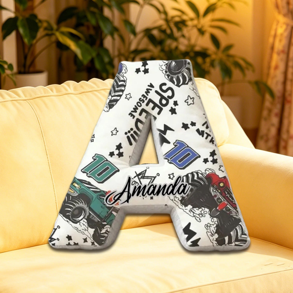 Custom Racing Doodle Initial Pillow – Personalized Name Gift for Motorsport Enthusiasts