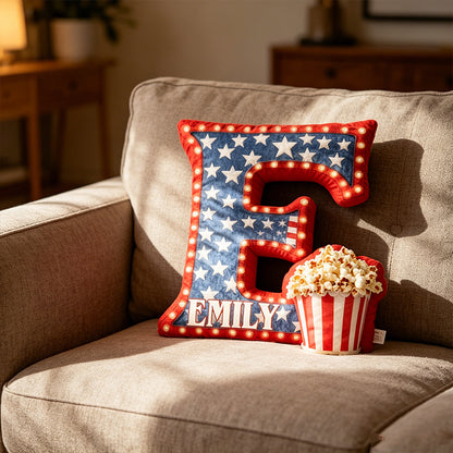 Personalized Popcorn & Movie Alphabet Pillow with Custom Initial, Kids Christmas Birthday Gift Cushion