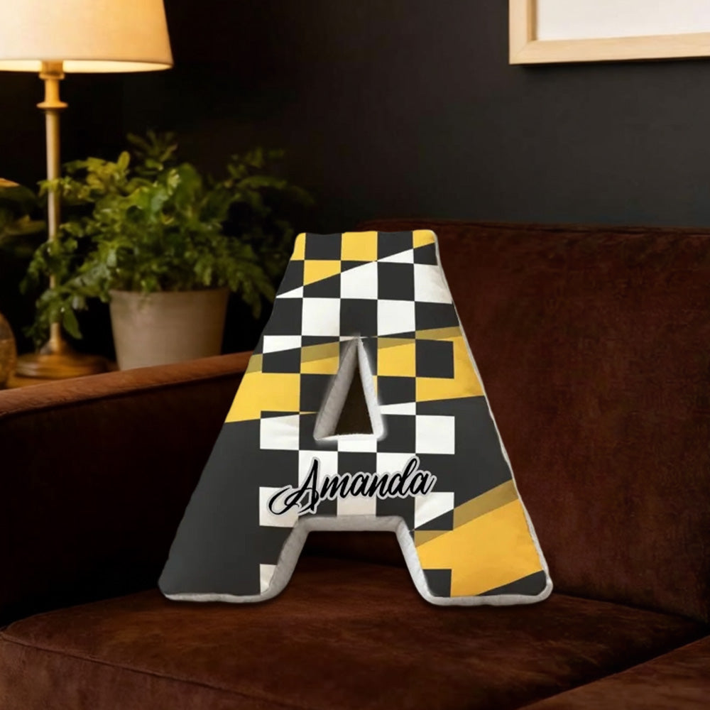 Custom Name Racing Pillow with Checkered Flag Design – Personalized Gift for Race Fans