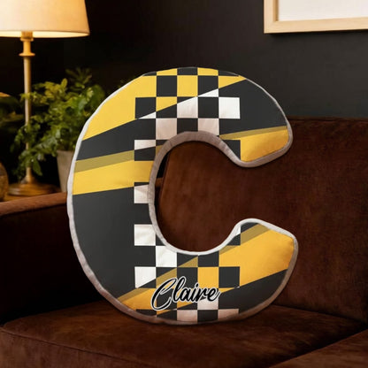 Custom Name Racing Pillow with Checkered Flag Design – Personalized Gift for Race Fans