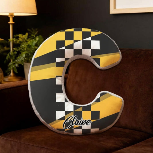 Custom Name Racing Pillow with Checkered Flag Design – Personalized Gift for Race Fans