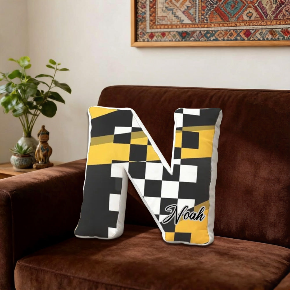 Custom Name Racing Pillow with Checkered Flag Design – Personalized Gift for Race Fans