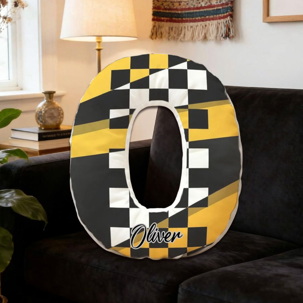 Custom Name Racing Pillow with Checkered Flag Design – Personalized Gift for Race Fans