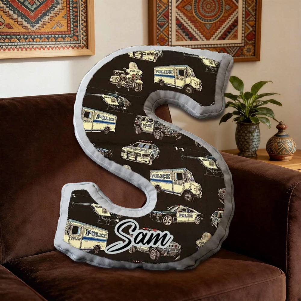 Personalized Police Car Initial Pillow with Custom Name Decorative Cushion Gift for Police Enthusiasts