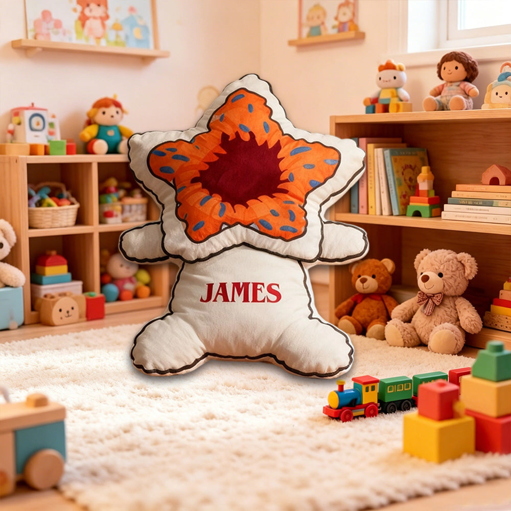 Personalized Vintage Monster Movie Shaped Pillow with Custom Name, Kids Christmas Birthday Gift Plush Cushion