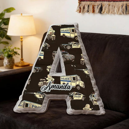 Personalized Police Car Initial Pillow with Custom Name Decorative Cushion Gift for Police Enthusiasts