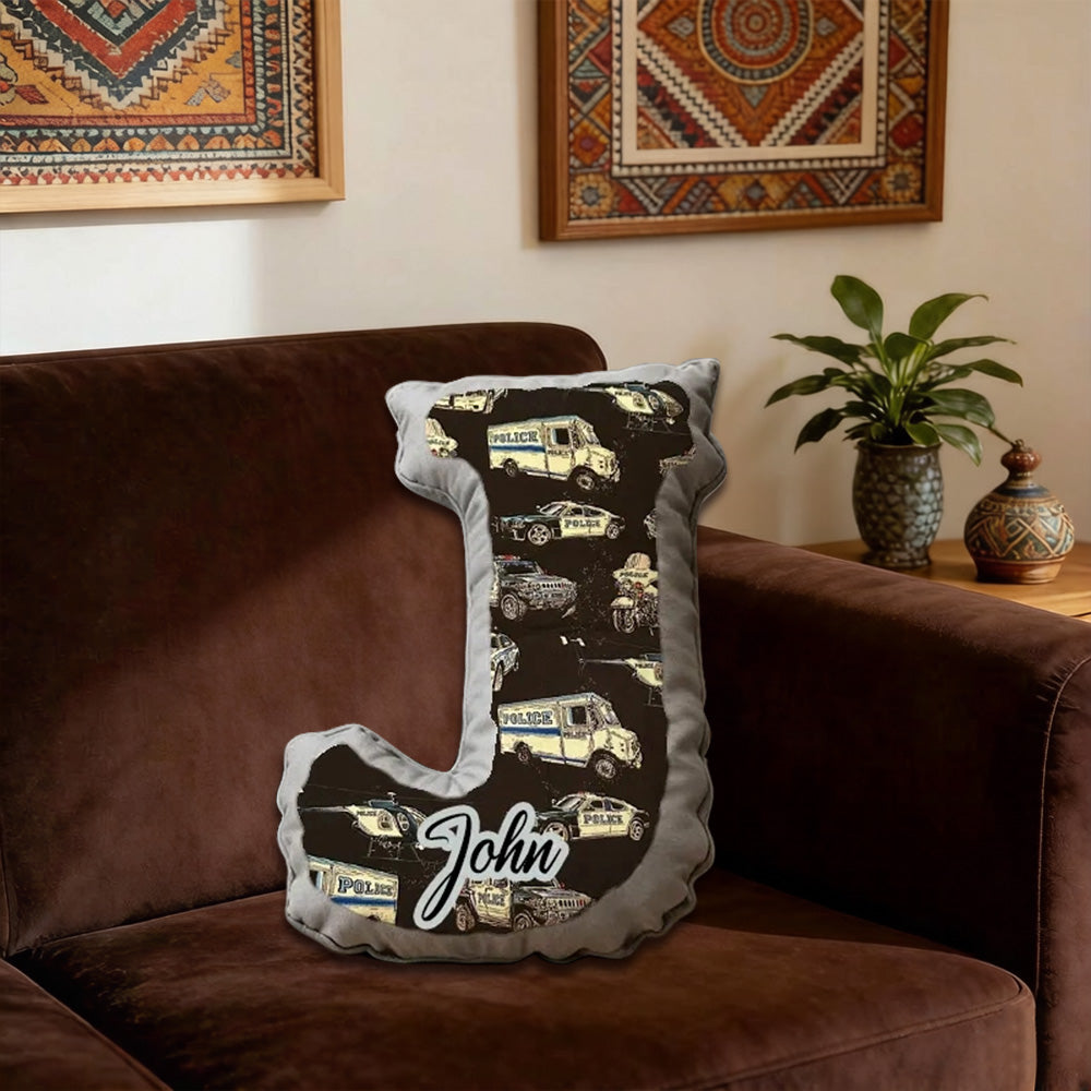 Personalized Police Car Initial Pillow with Custom Name Decorative Cushion Gift for Police Enthusiasts