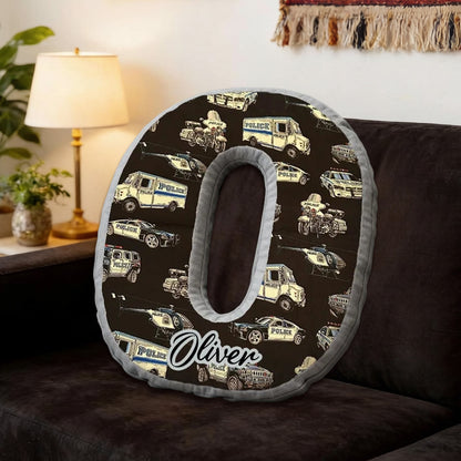Personalized Police Car Initial Pillow with Custom Name Decorative Cushion Gift for Police Enthusiasts