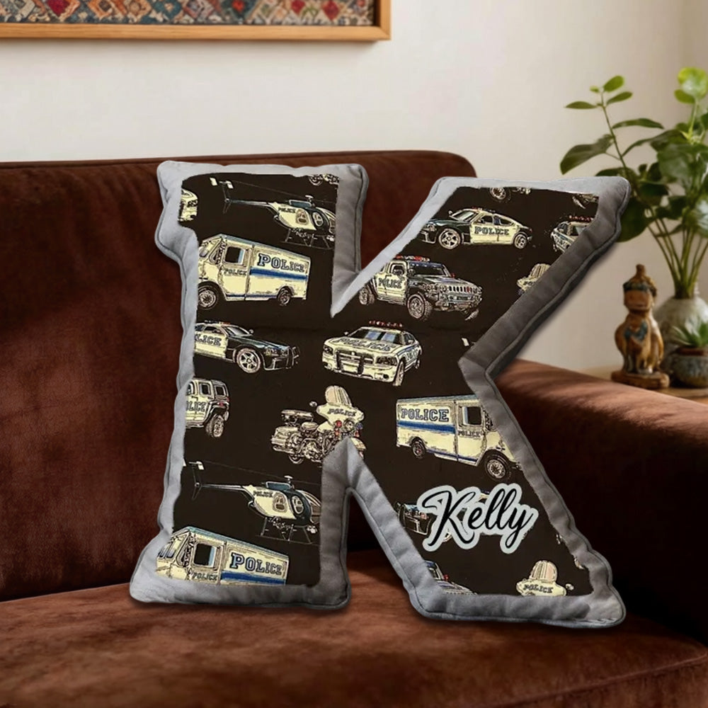 Personalized Police Car Initial Pillow with Custom Name Decorative Cushion Gift for Police Enthusiasts
