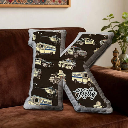 Personalized Police Car Initial Pillow with Custom Name Decorative Cushion Gift for Police Enthusiasts