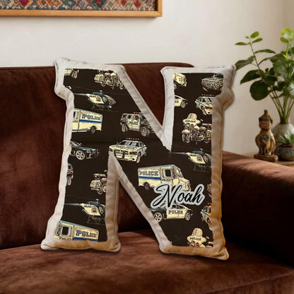 Personalized Police Car Initial Pillow with Custom Name Decorative Cushion Gift for Police Enthusiasts