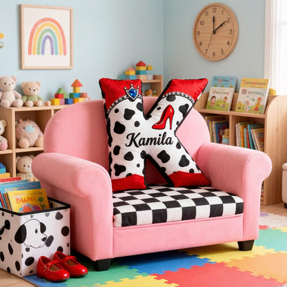 Personalized Vintage Cartoon Movie Alphabet Pillow with Custom Initial, Kids Christmas Birthday Gift Cushion