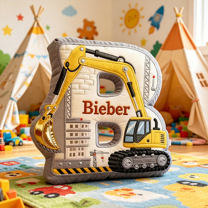 Personalized Excavator Initial Pillow – 3D Name Graphic for Kids’ Christmas Gift