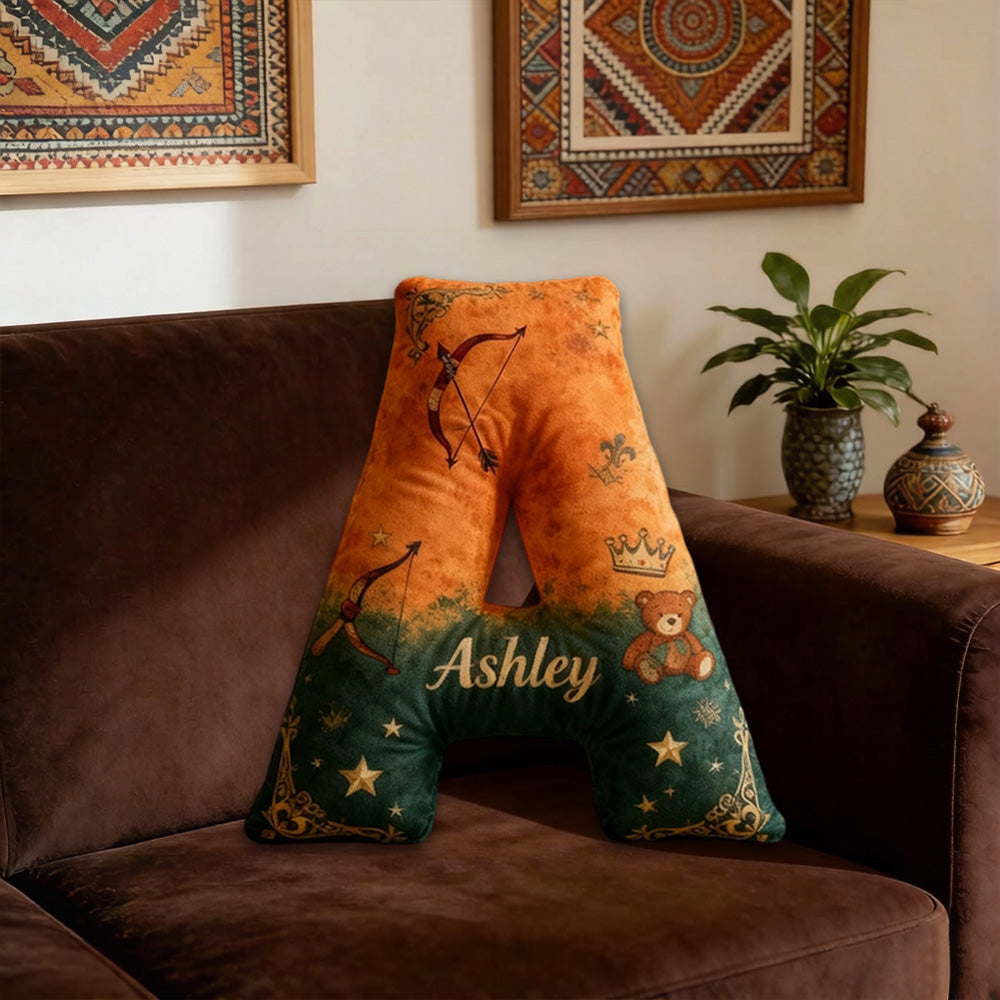 Personalized Cartoon Medieval Princess Alphabet Pillow with Custom Initial, Kids Christmas Birthday Gift Plush Cushion
