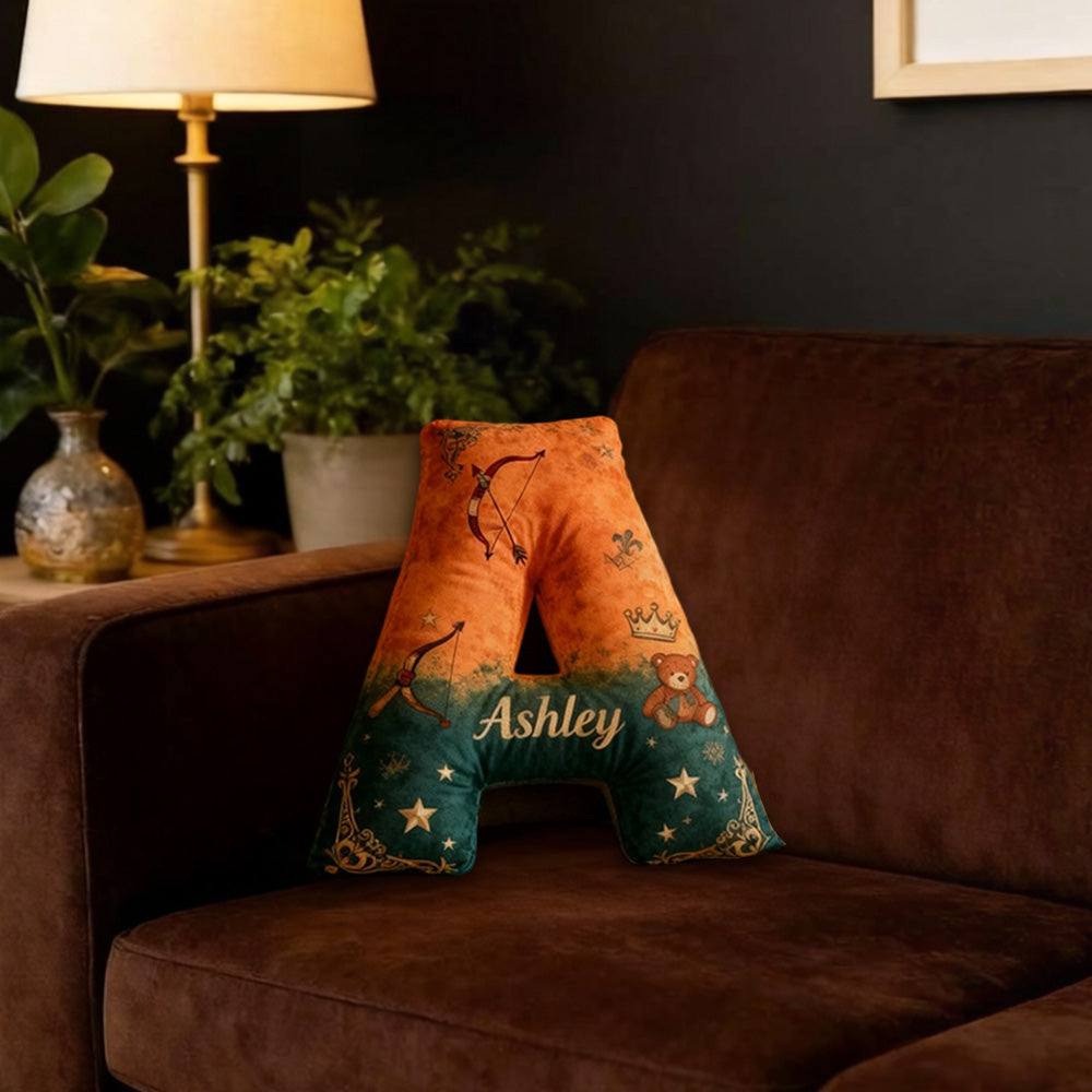 Personalized Cartoon Medieval Princess Alphabet Pillow with Custom Initial, Kids Christmas Birthday Gift Plush Cushion