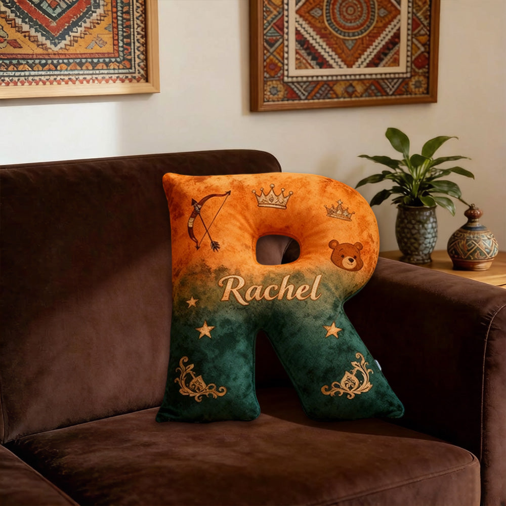 Personalized Cartoon Medieval Princess Alphabet Pillow with Custom Initial, Kids Christmas Birthday Gift Plush Cushion