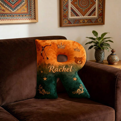 Personalized Cartoon Medieval Princess Alphabet Pillow with Custom Initial, Kids Christmas Birthday Gift Plush Cushion