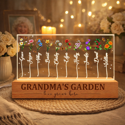 Personalized Grandma's Garden Love Grows Here Birth Flower Night Light Unique Gift For Mom Grandma Christmas Gift Ideas