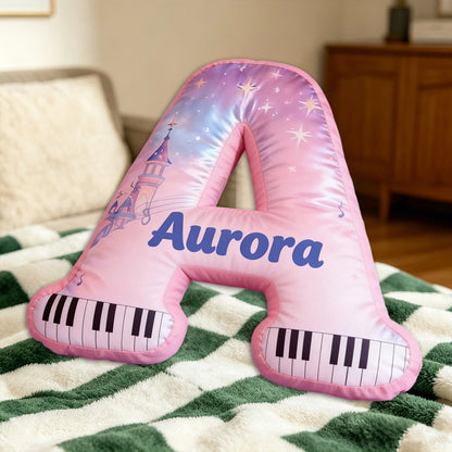 Personalized Castle Piano Pillow with Custom Name, Music-Themed Plush Cushion, Unique Gift for Kids, Girls & Music Lovers
