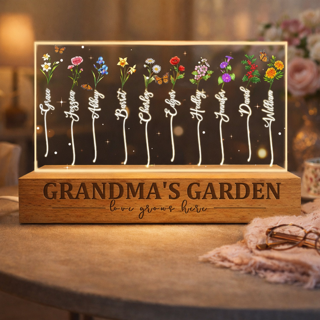 Personalized Grandma's Garden Love Grows Here Birth Flower Night Light Unique Gift For Mom Grandma Christmas Gift Ideas
