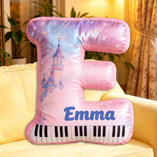 Personalized Castle Piano Pillow with Custom Name, Music-Themed Plush Cushion, Unique Gift for Kids, Girls & Music Lovers