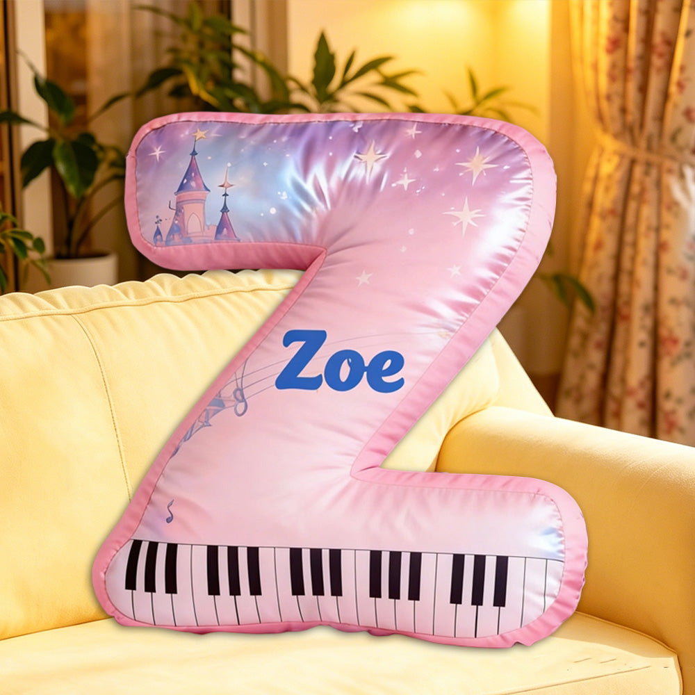 Personalized Castle Piano Pillow with Custom Name, Music-Themed Plush Cushion, Unique Gift for Kids, Girls & Music Lovers