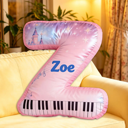 Personalized Castle Piano Pillow with Custom Name, Music-Themed Plush Cushion, Unique Gift for Kids, Girls & Music Lovers
