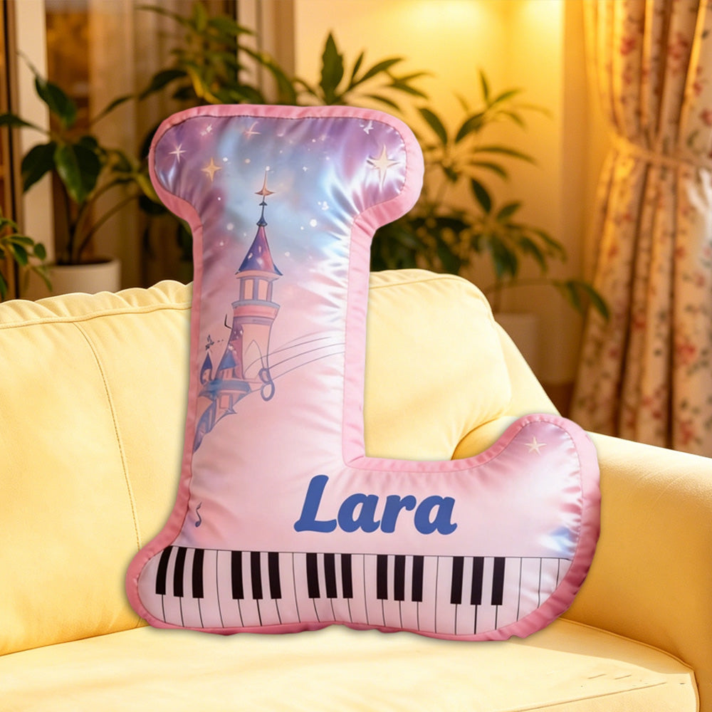 Personalized Castle Piano Pillow with Custom Name, Music-Themed Plush Cushion, Unique Gift for Kids, Girls & Music Lovers