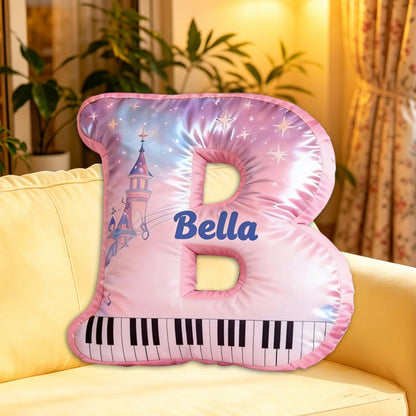 Personalized Castle Piano Pillow with Custom Name, Music-Themed Plush Cushion, Unique Gift for Kids, Girls & Music Lovers